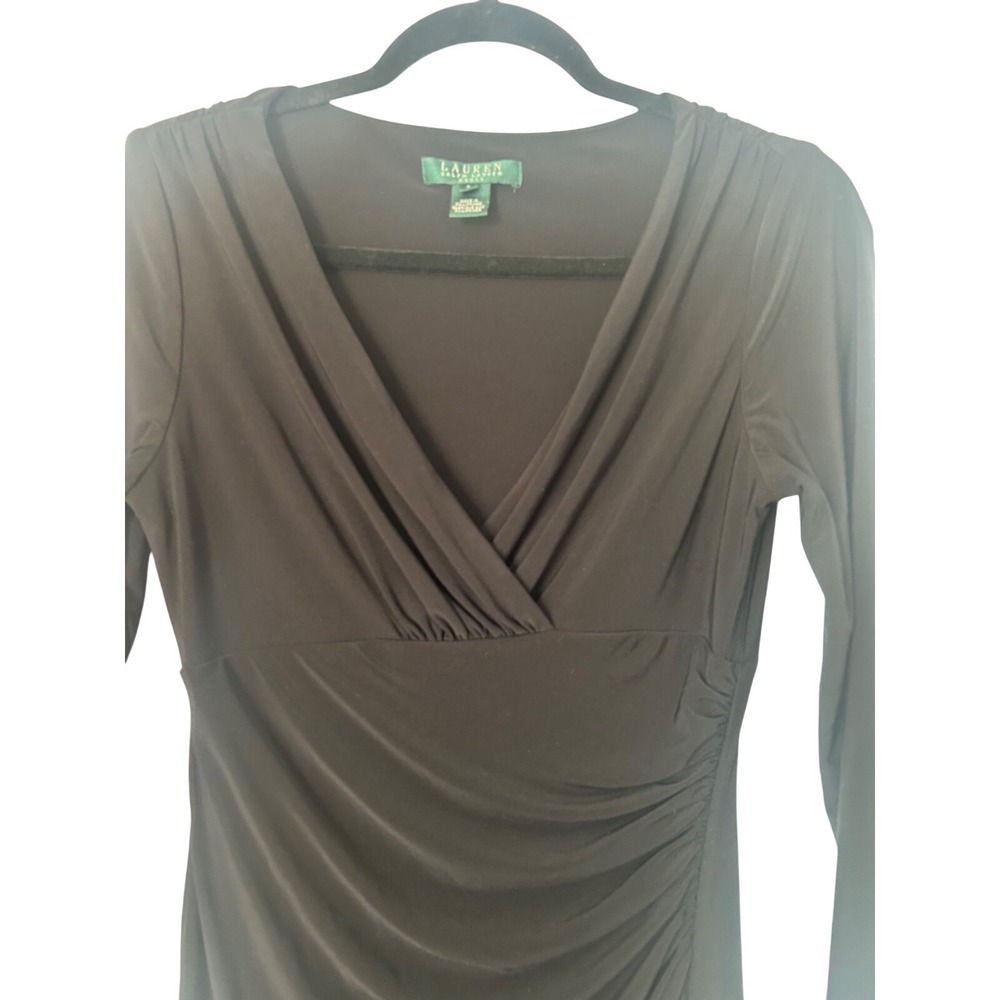 Lauren Ralph Lauren Sheath Dress Womens Size 8 Black Ruched V-Neck Office Career - Picture 2 of 14